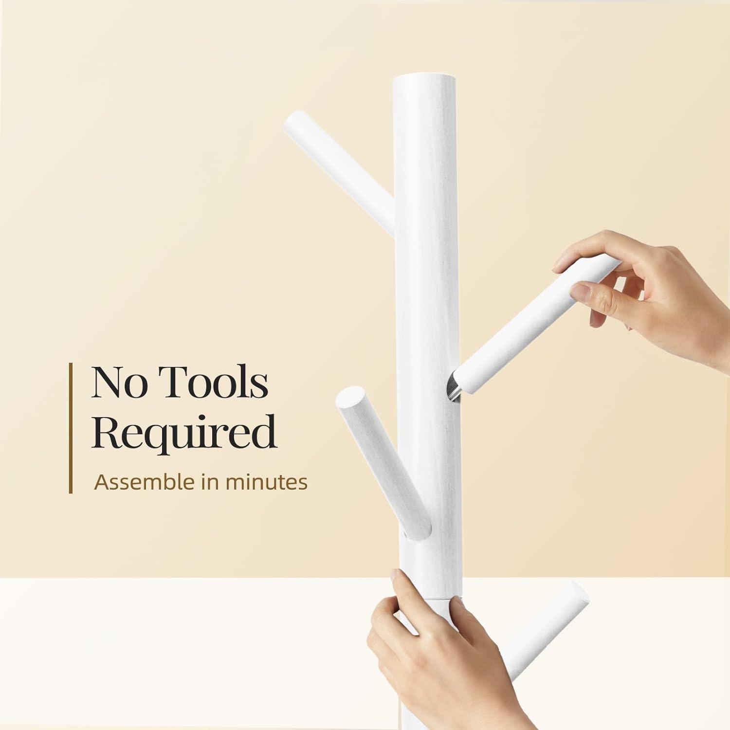 Pipishell Sturdy Wooden Coat Stand, 3 Adjustable Sizes Coat Tree with 8 Hooks, Coat Stands for Hallway Entryway, Hat Stand for Clothes, Used in Bedroom/Office/Hallway/Entryway, White - Image 5