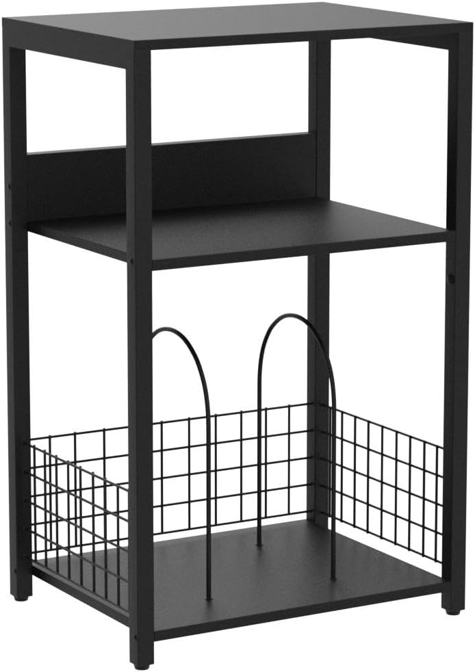 LELELINKY Black End Table, Small Side Table with Metal Frame,Modern Record Player Stand with Storage Shelf, Wood 3 Tier Sofa Bedside Tables, Narrow Nightstand for Living Room Bedroom Office - Image 4