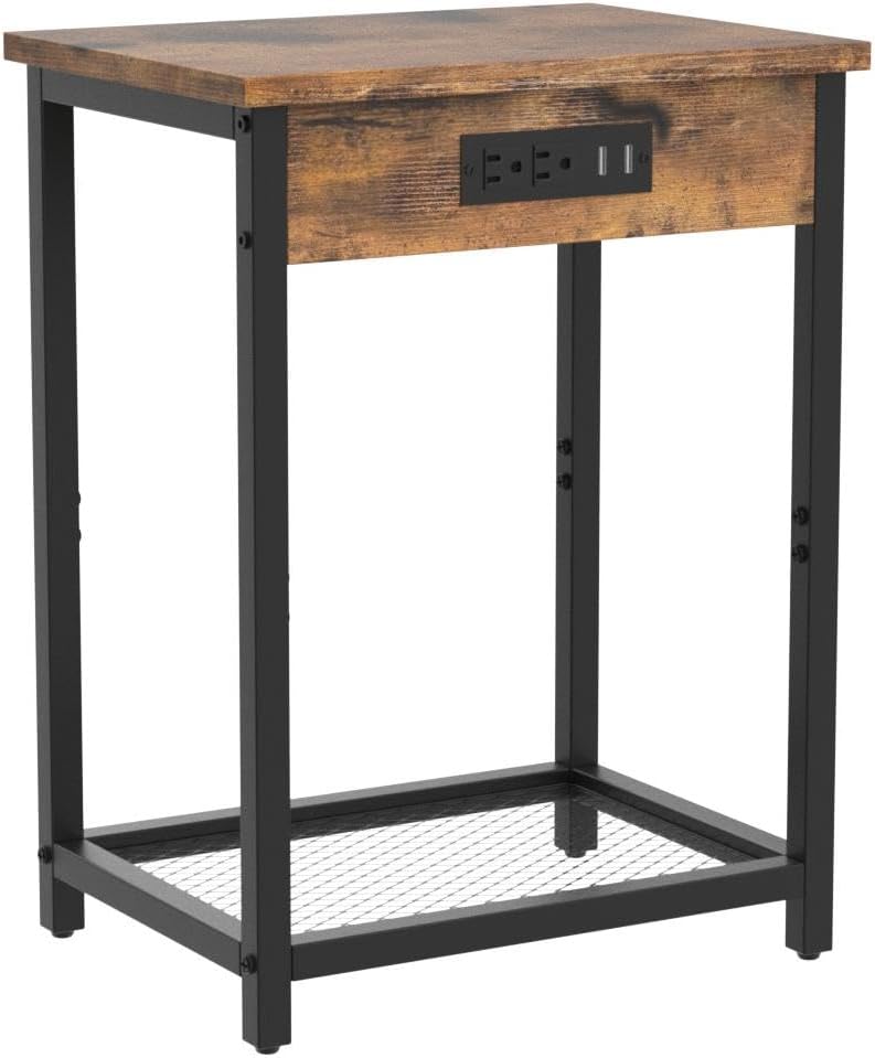 CADUKE Nightstand Set of 2, Bedside Table with Charging Station for Bedroom, Industrial Side End Table with USB Ports and Power Outlets for Farmhouse - Image 4