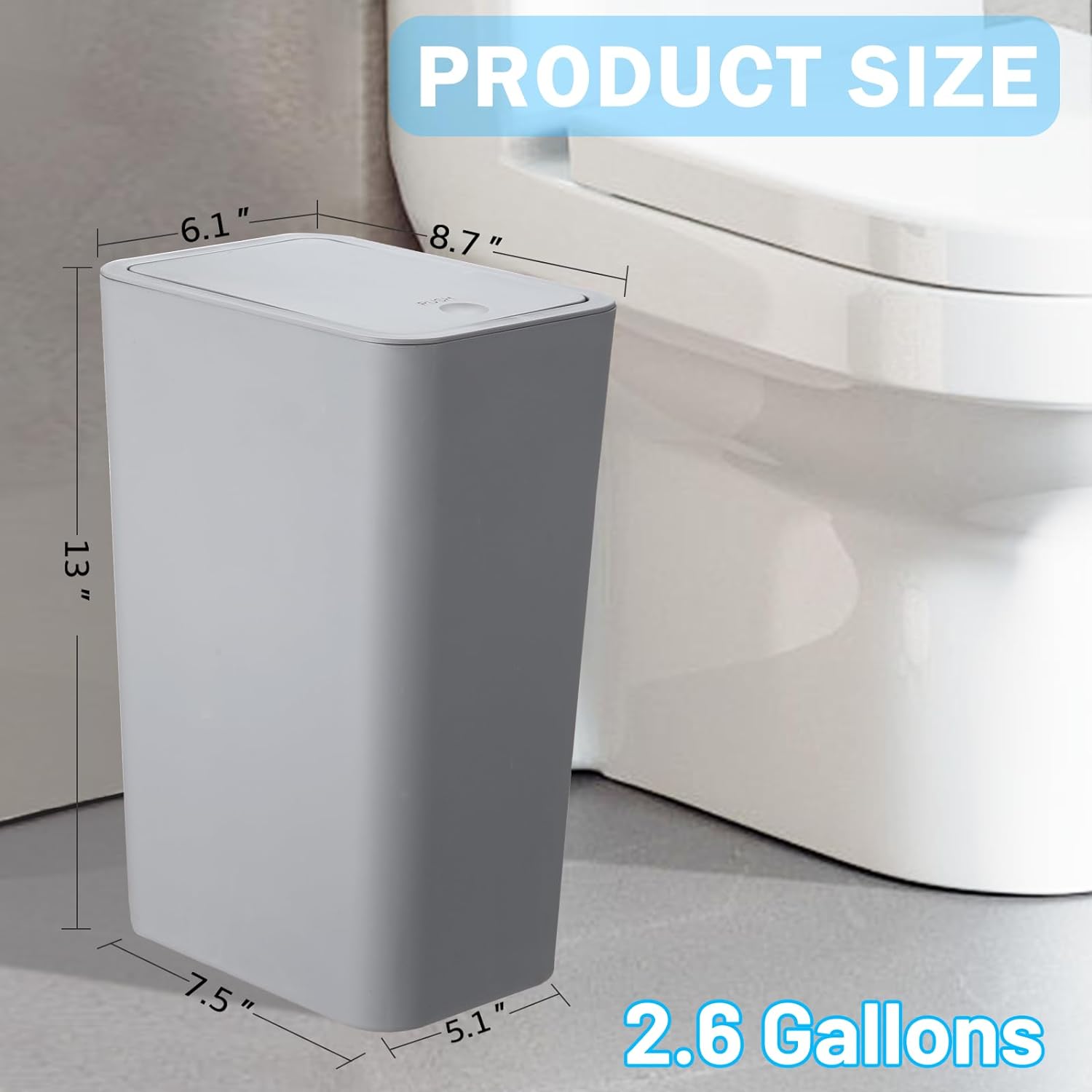 3 Pack Bathroom Small Trash Can with Lid,10L / 2.6 Gallon Slim Garbage Bin Wastebasket with Pop-Up Lid for Bedroom, Office, Kitchen, Craft Room, Fits Under Desk/Cabinet/Sink/ - Image 2