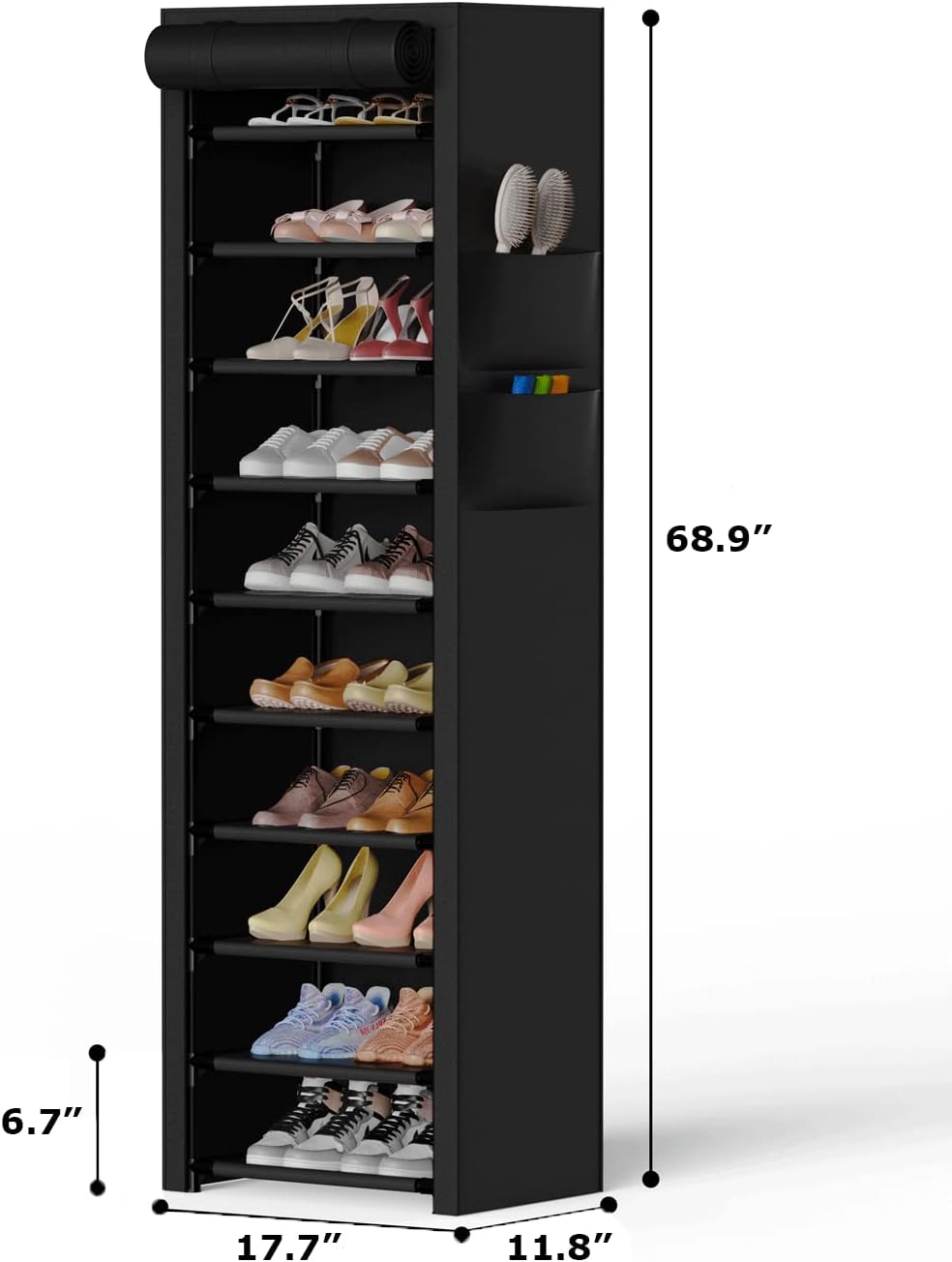VTRIN Narrow Shoe Rack with Covers 10 Tiers Tall Shoe Rack for Closet Entryway Sturdy Shoe Rack Organizer Holds 20-22 Pairs Free Standing Shoe Storage Cabinet with Dustproof Cover Shoe Shelf - Image 3
