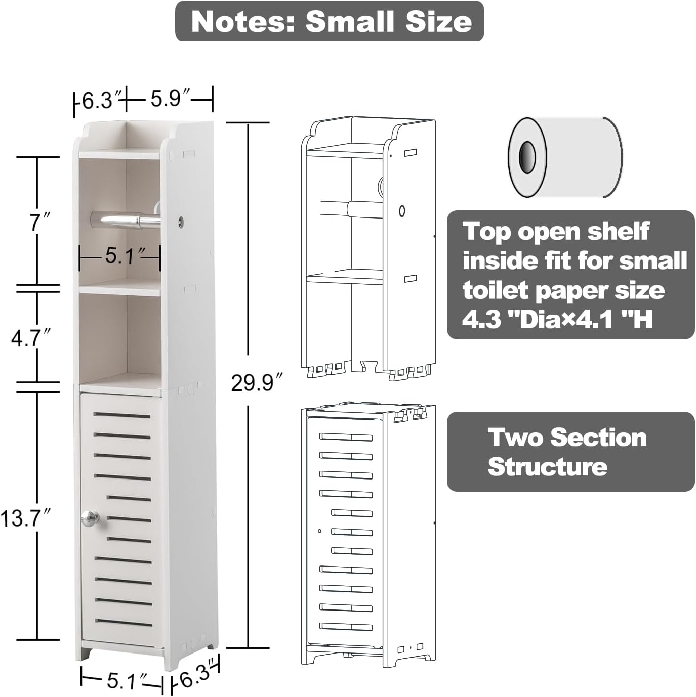 AOJEZOR Bathroom Furniture Sets,Bathroom Storage Cabinet,Small Bathroom Storage Cabinet Great for Small Spaces,White Bathroom Organizer - Image 3
