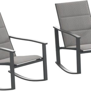 Flash Furniture Brazos Set of 2 Gray Outdoor Rocking Chairs with Flex Comfort Material and Black Metal Frame,Gray/Black