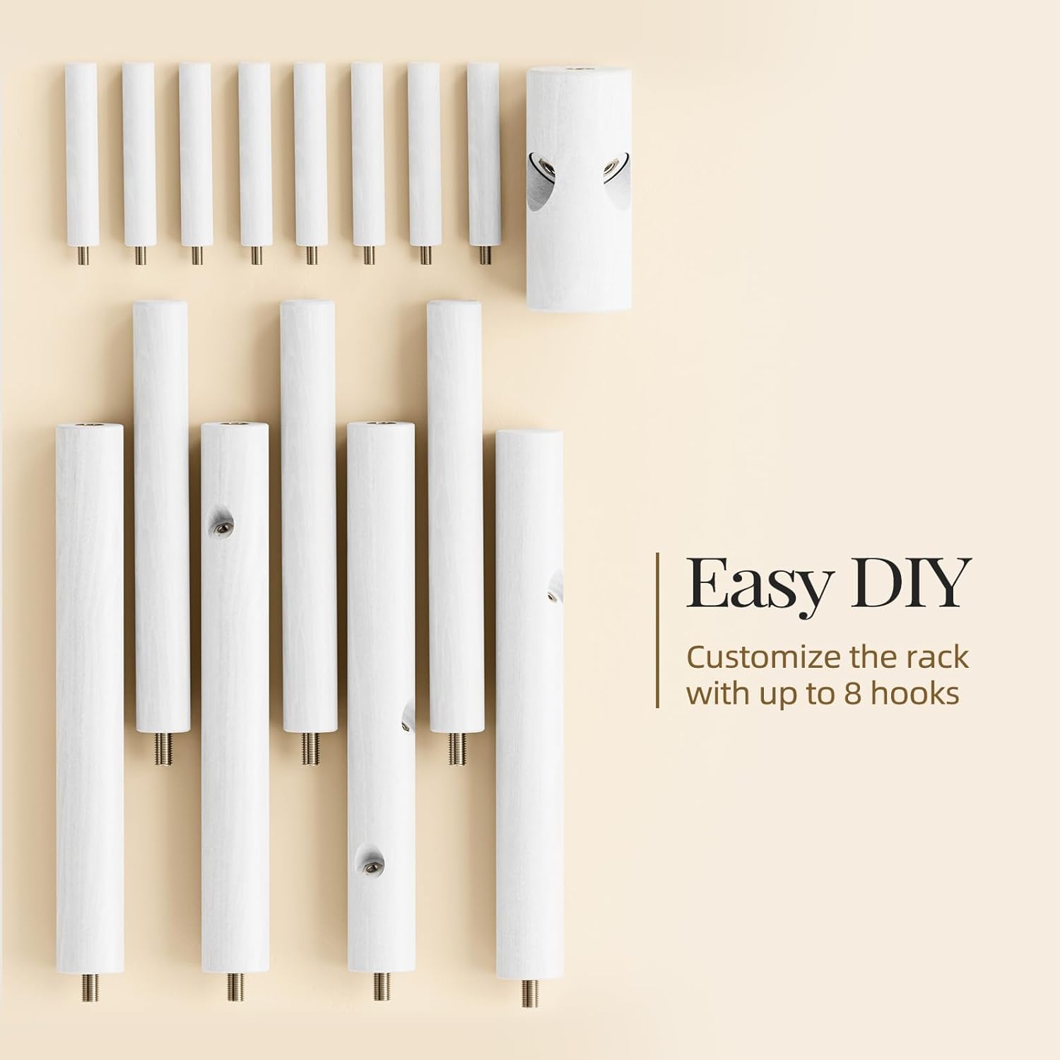 Pipishell Sturdy Wooden Coat Stand, 3 Adjustable Sizes Coat Tree with 8 Hooks, Coat Stands for Hallway Entryway, Hat Stand for Clothes, Used in Bedroom/Office/Hallway/Entryway, White - Image 6