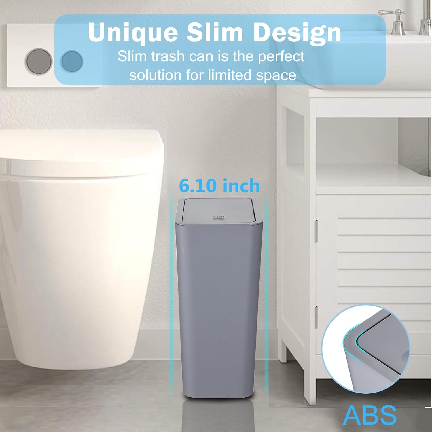 3 Pack Bathroom Small Trash Can with Lid,10L / 2.6 Gallon Slim Garbage Bin Wastebasket with Pop-Up Lid for Bedroom, Office, Kitchen, Craft Room, Fits Under Desk/Cabinet/Sink/ - Image 5