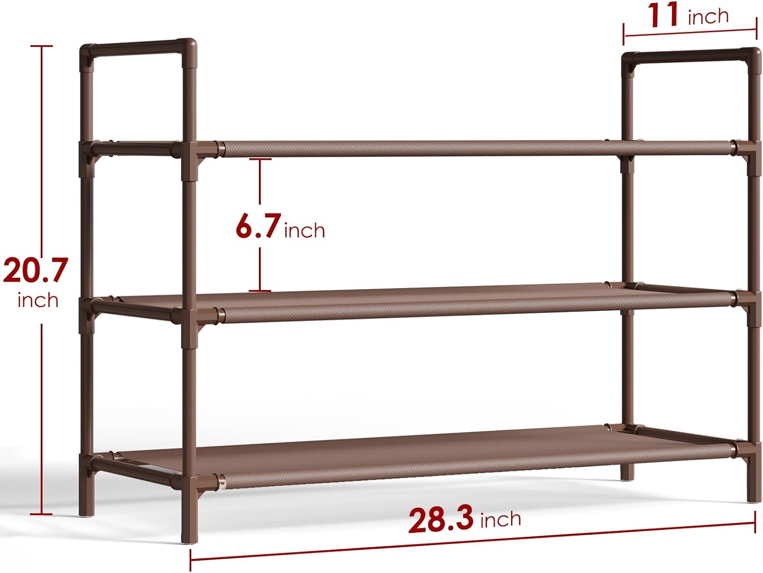 Sakugi Shoe Rack - Large Shoe Organizer, 3-Tier Shoe Storage Rack, Sturdy Shoe Rack for Closet, Garage & Corridor, Stackable Shoe Rack for Entryway, Brown - Image 2