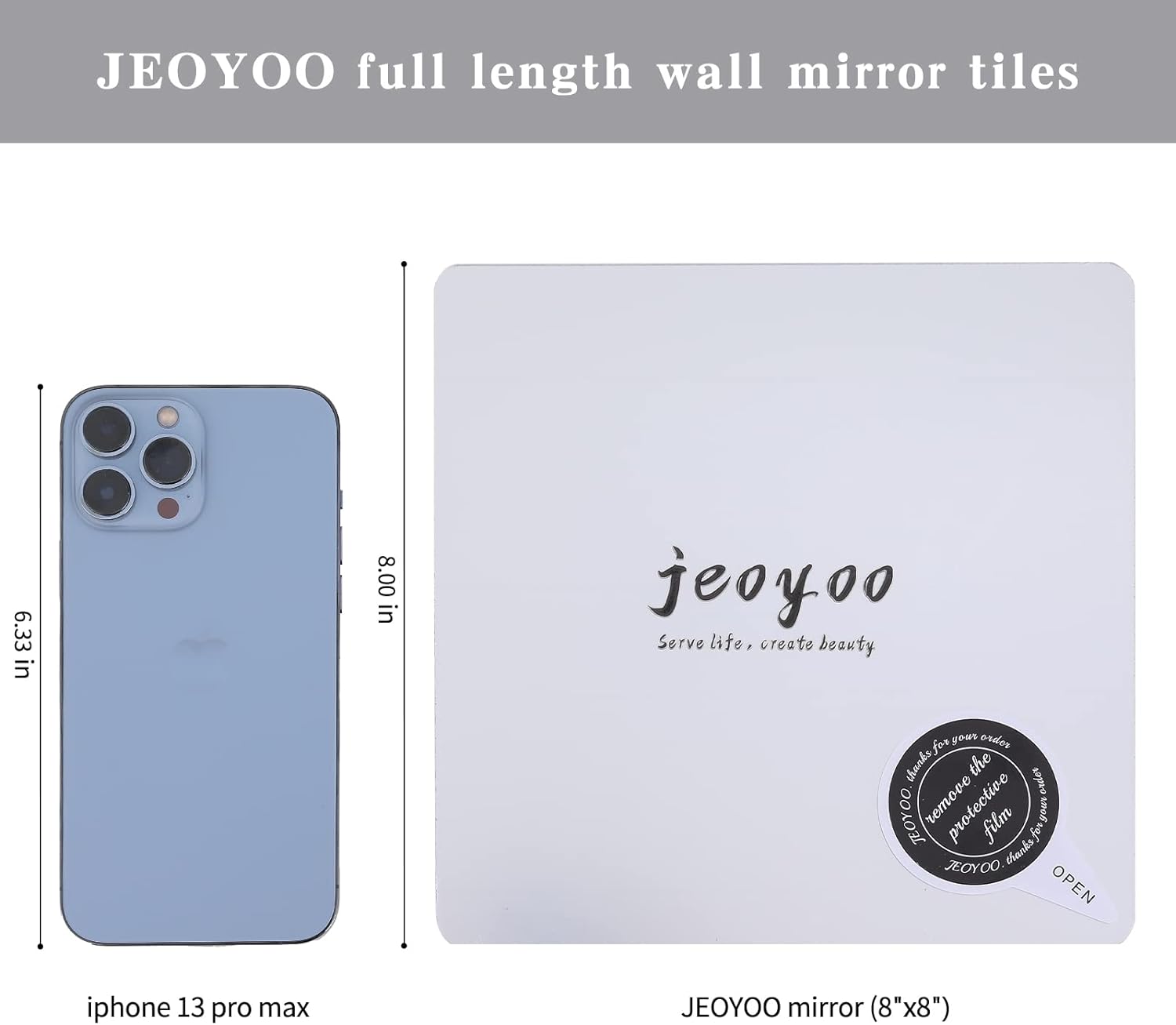 JEOYOO Full Length Wall Mirror Tiles, 8'' x 8'' x 8 PCS, Frameless Full Body Mirror Tiles for Bedroom,shatterproof Non Glass Mirrors Wall Mounted for Home Gym, Over The Door, Kids Mirror,32"x16"