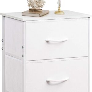 WLIVE Nightstand, 2 Drawer Dresser for Bedroom, Small Dresser with 2 Drawers, Bedside Furniture, Night Stand, End Table with Fabric Bins for Bedroom, Closet, Entryway, College Dorm, White