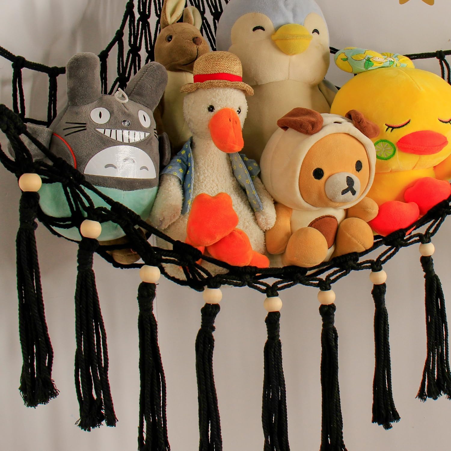 Stuffed Animal Net or Hammock - Hanging Stuffed Animal Hammock Storage - Toy Hammock Holder Boho Wall Corner Hammock Organizer inc LED Light and Hooks, Black - Image 8
