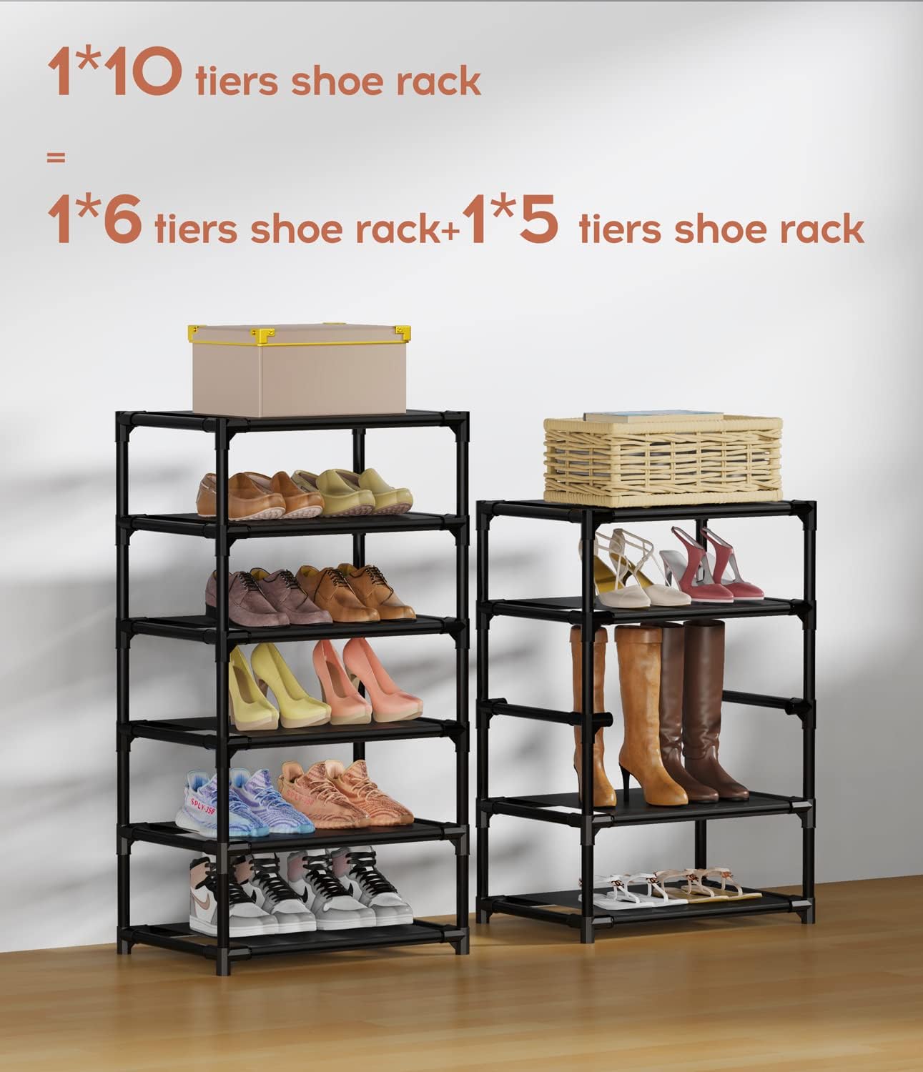 VTRIN Narrow Shoe Rack with Covers 10 Tiers Tall Shoe Rack for Closet Entryway Sturdy Shoe Rack Organizer Holds 20-22 Pairs Free Standing Shoe Storage Cabinet with Dustproof Cover Shoe Shelf - Image 6