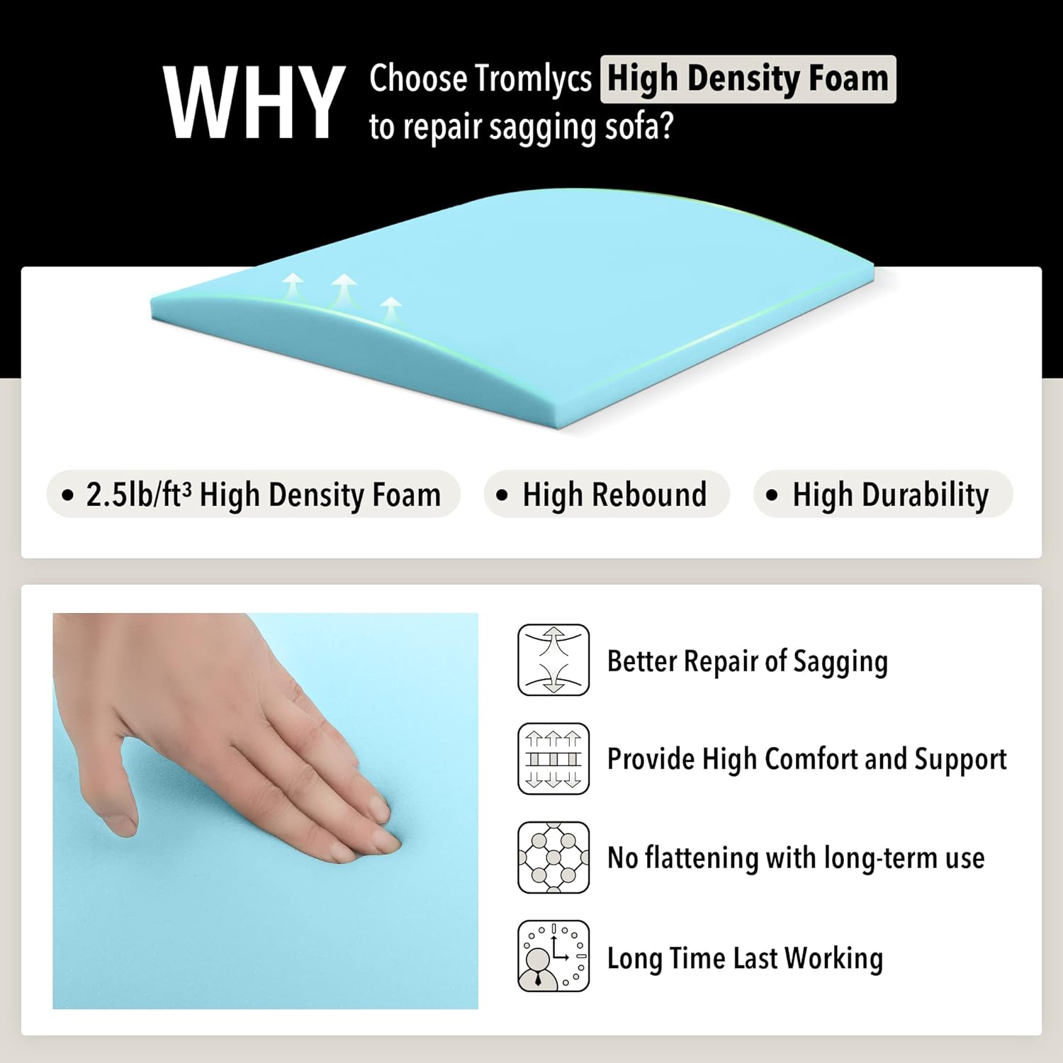 Tromlycs Couch Sofa Cushion Support for Sagging Seat Arched Furniture Seat Under Cushion Sag Repair Set of 3 - Image 3