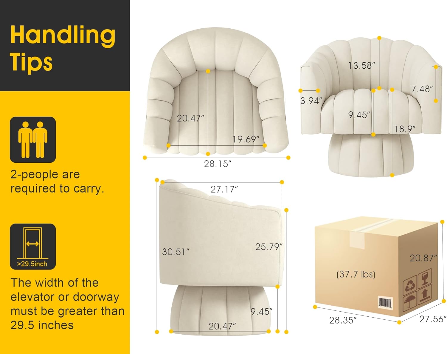 Dewhut Mid Century 360 Degree Swivel Cuddle Barrel Accent Sofa Chairs, Round Armchairs with Wide Upholstered, Fluffy Velvet Fabric Chair for Living Room, Bedroom, Office, Waiting Rooms, (Beige) - Image 6