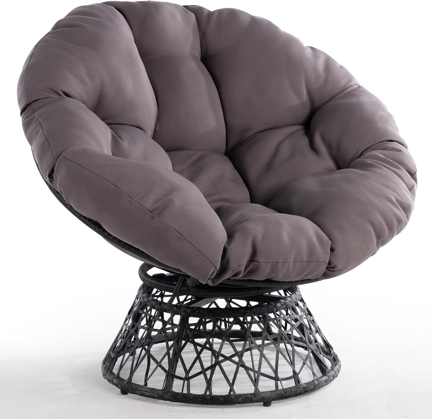 Bme Ergonomic Wicker Papasan Chair with Soft Thick Density Fabric Cushion, High Capacity Steel Frame, 360 Degree Swivel for Living, Bedroom, Reading Room, Lounge, Smoky Quartz - Black Base - Image 7