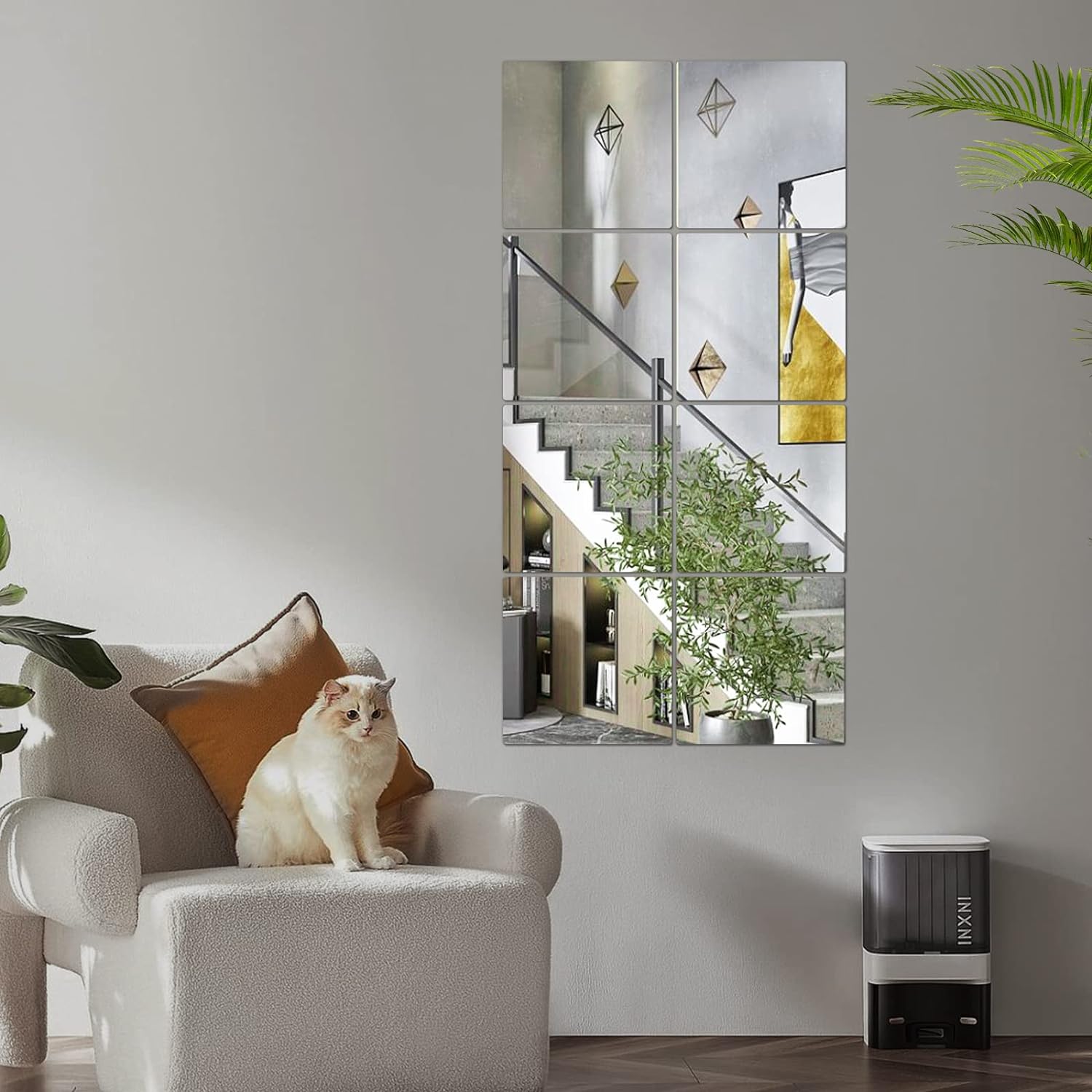 JEOYOO Full Length Wall Mirror Tiles, 8'' x 8'' x 8 PCS, Frameless Full Body Mirror Tiles for Bedroom,shatterproof Non Glass Mirrors Wall Mounted for Home Gym, Over The Door, Kids Mirror,32"x16" - Image 4