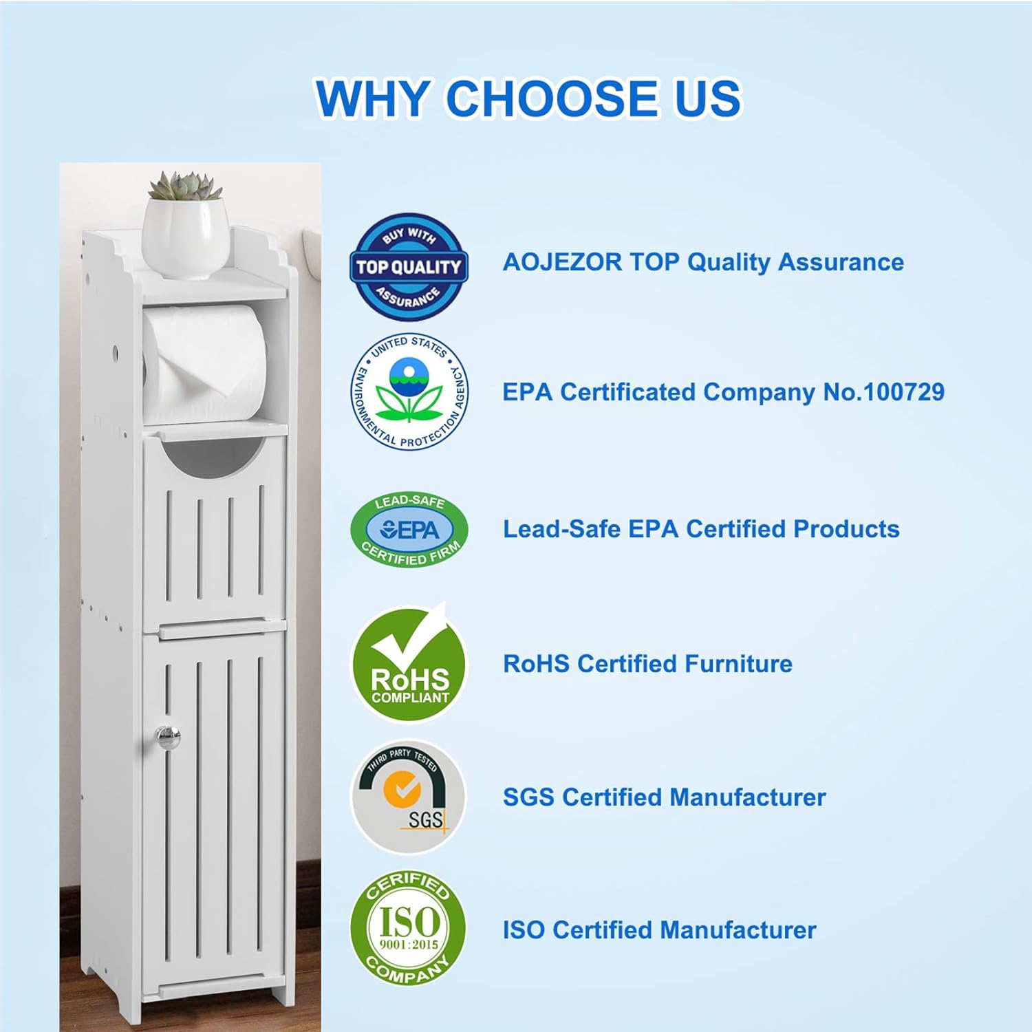 AOJEZOR Toilet Paper Holder Stand: Bathroom Storage Cabinet - Toilet Paper Holder Fit for Mega Roll,White - Image 5