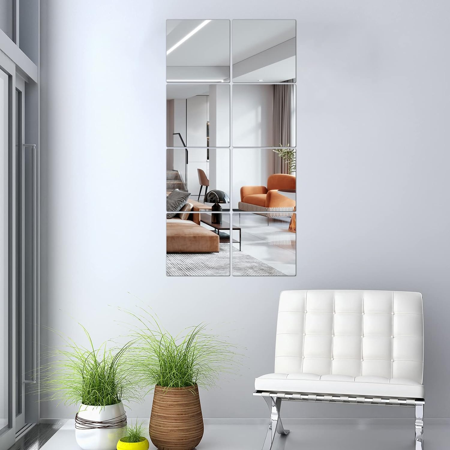 JEOYOO Full Length Wall Mirror Tiles, 8'' x 8'' x 8 PCS, Frameless Full Body Mirror Tiles for Bedroom,shatterproof Non Glass Mirrors Wall Mounted for Home Gym, Over The Door, Kids Mirror,32"x16" - Image 3