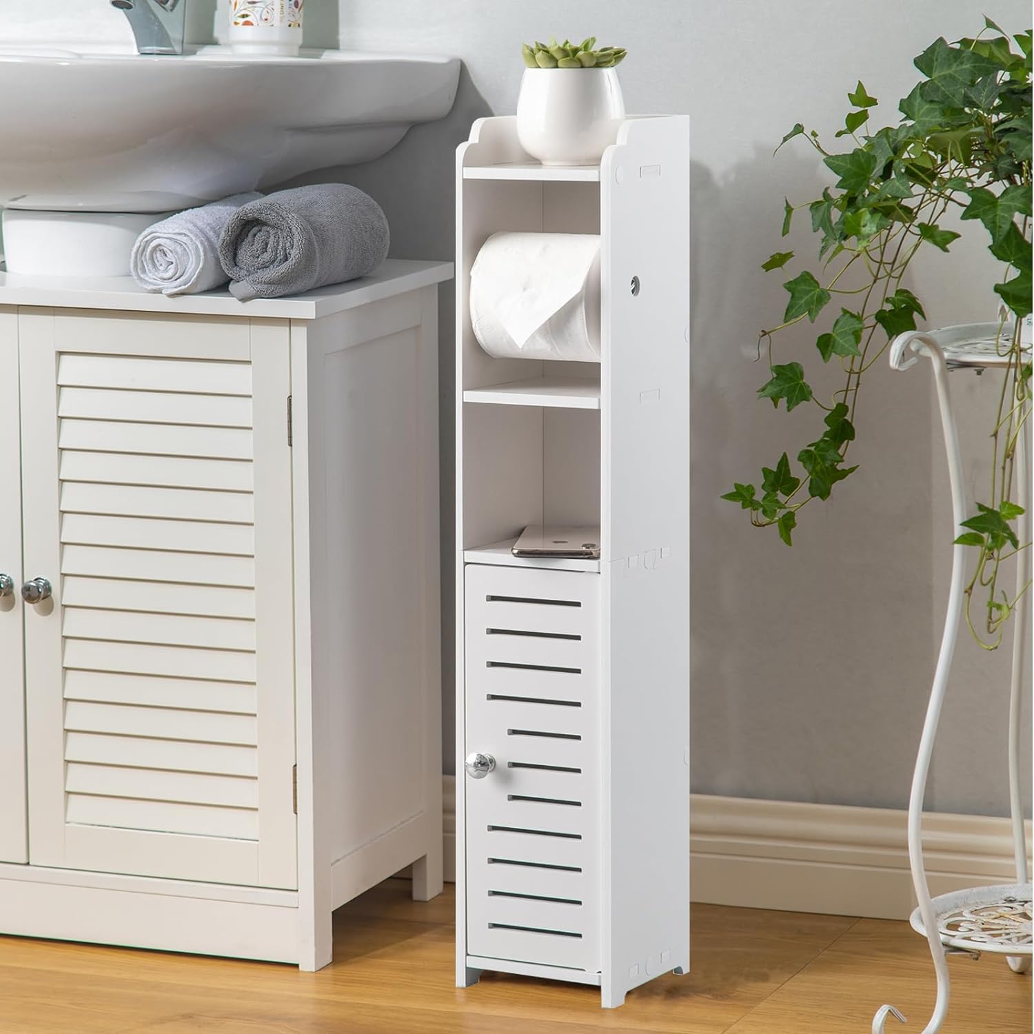 AOJEZOR Bathroom Furniture Sets,Bathroom Storage Cabinet,Small Bathroom Storage Cabinet Great for Small Spaces,White Bathroom Organizer - Image 2