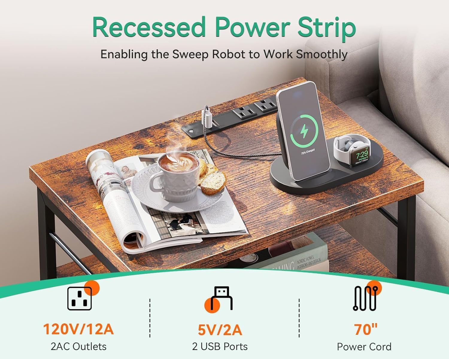 AODK Night Stand with Charging Station, End Table for Bedroom Tall Nightstand with Drawers, Small Nightstand for Bedroom, 4-Tier Storage Bedside Table, Vintage and Black - Image 4