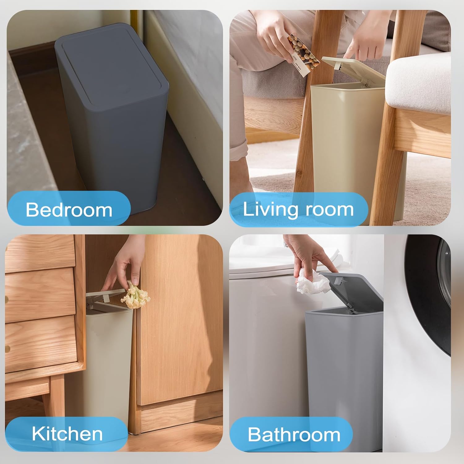 3 Pack Bathroom Small Trash Can with Lid,10L / 2.6 Gallon Slim Garbage Bin Wastebasket with Pop-Up Lid for Bedroom, Office, Kitchen, Craft Room, Fits Under Desk/Cabinet/Sink/ - Image 4