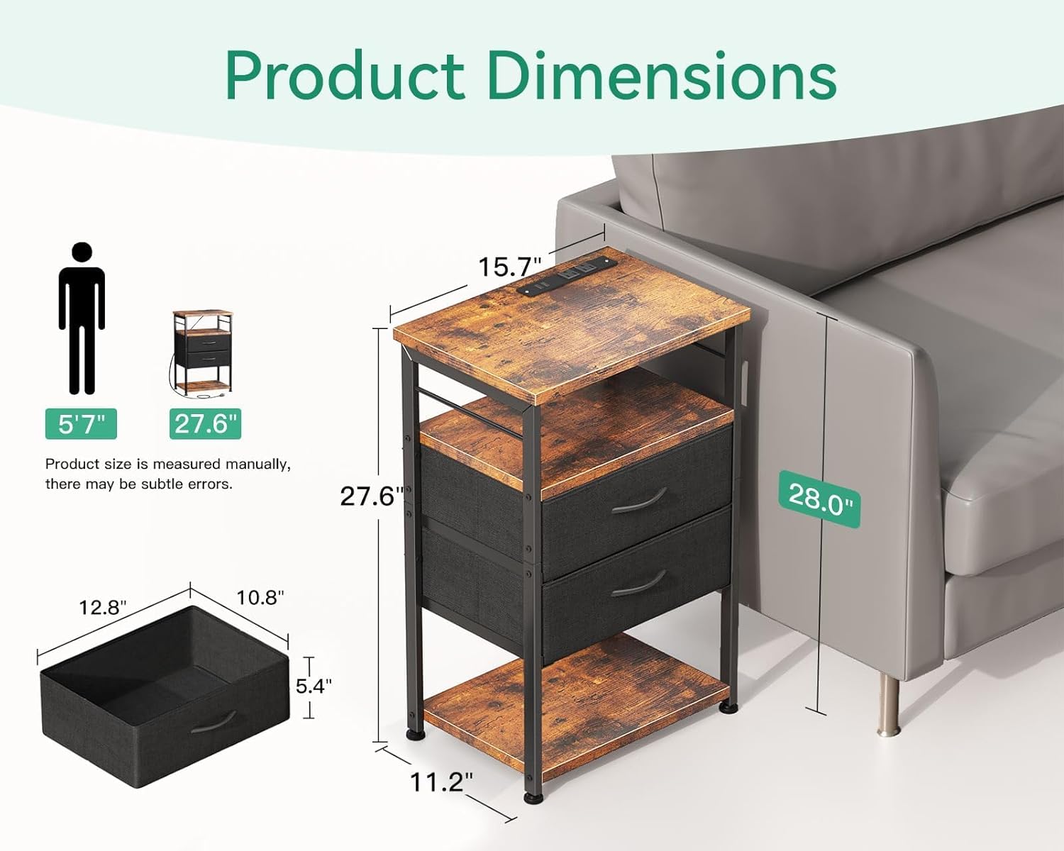 AODK Night Stand with Charging Station, End Table for Bedroom Tall Nightstand with Drawers, Small Nightstand for Bedroom, 4-Tier Storage Bedside Table, Vintage and Black - Image 3