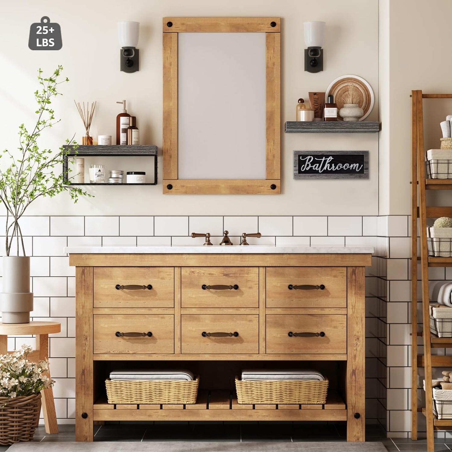 QEEIG Bathroom Furniture Sets, Shelves Over Toilet Bathroom Decor Farmhouse Decorations Aesthetic Décor Sign Small Wall Shelf 2+1 Set 16 inch, Grey - Image 4