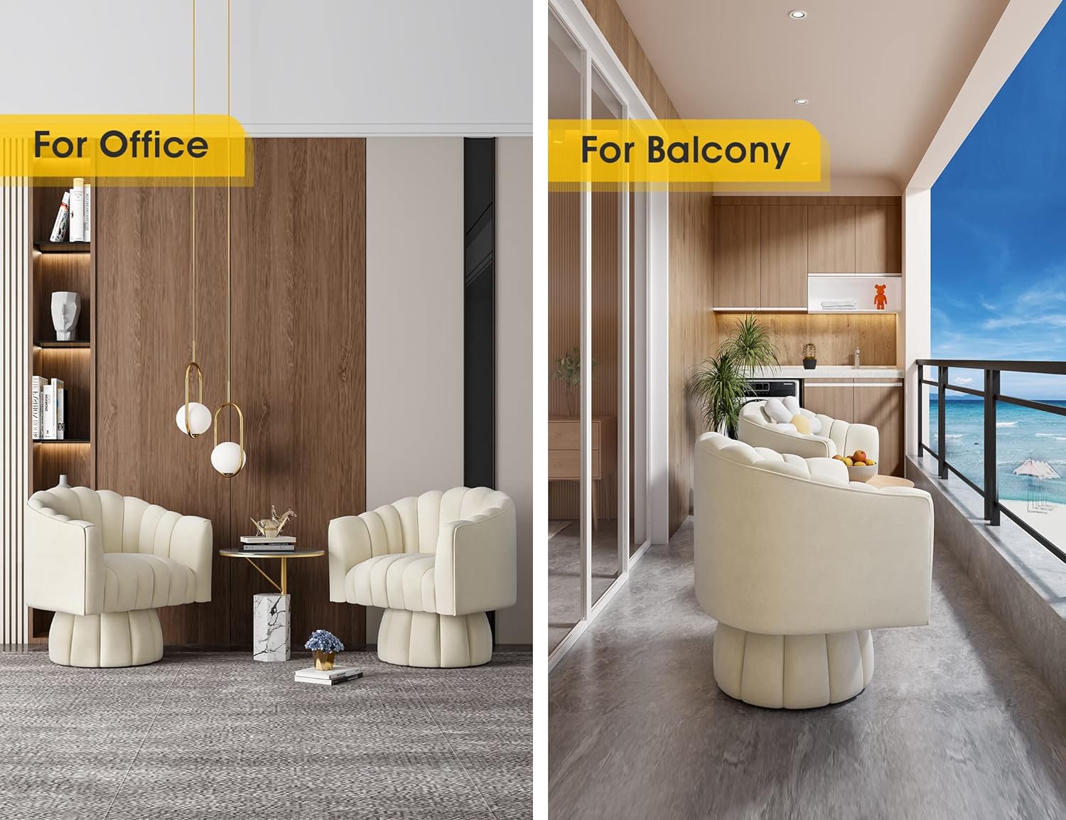 Dewhut Mid Century 360 Degree Swivel Cuddle Barrel Accent Sofa Chairs, Round Armchairs with Wide Upholstered, Fluffy Velvet Fabric Chair for Living Room, Bedroom, Office, Waiting Rooms, (Beige) - Image 4