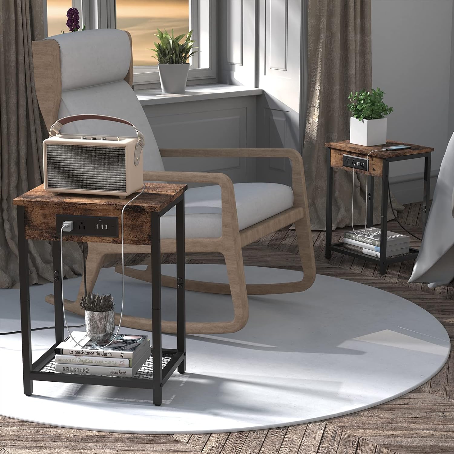CADUKE Nightstand Set of 2, Bedside Table with Charging Station for Bedroom, Industrial Side End Table with USB Ports and Power Outlets for Farmhouse - Image 2