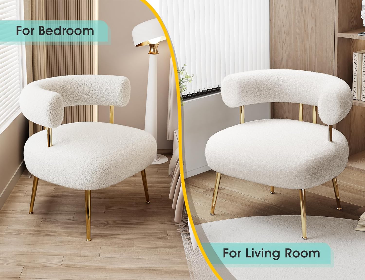 SEYNAR Mid Century Sherpa Boucle Accent Chair, Round Upholstered Barrel Arm Chair for Small Spaces, Fluffy Side Corner Sofa Chair for Living Room, Bedroom, Vanity, Office, Reading Nook(Cream White) - Image 4