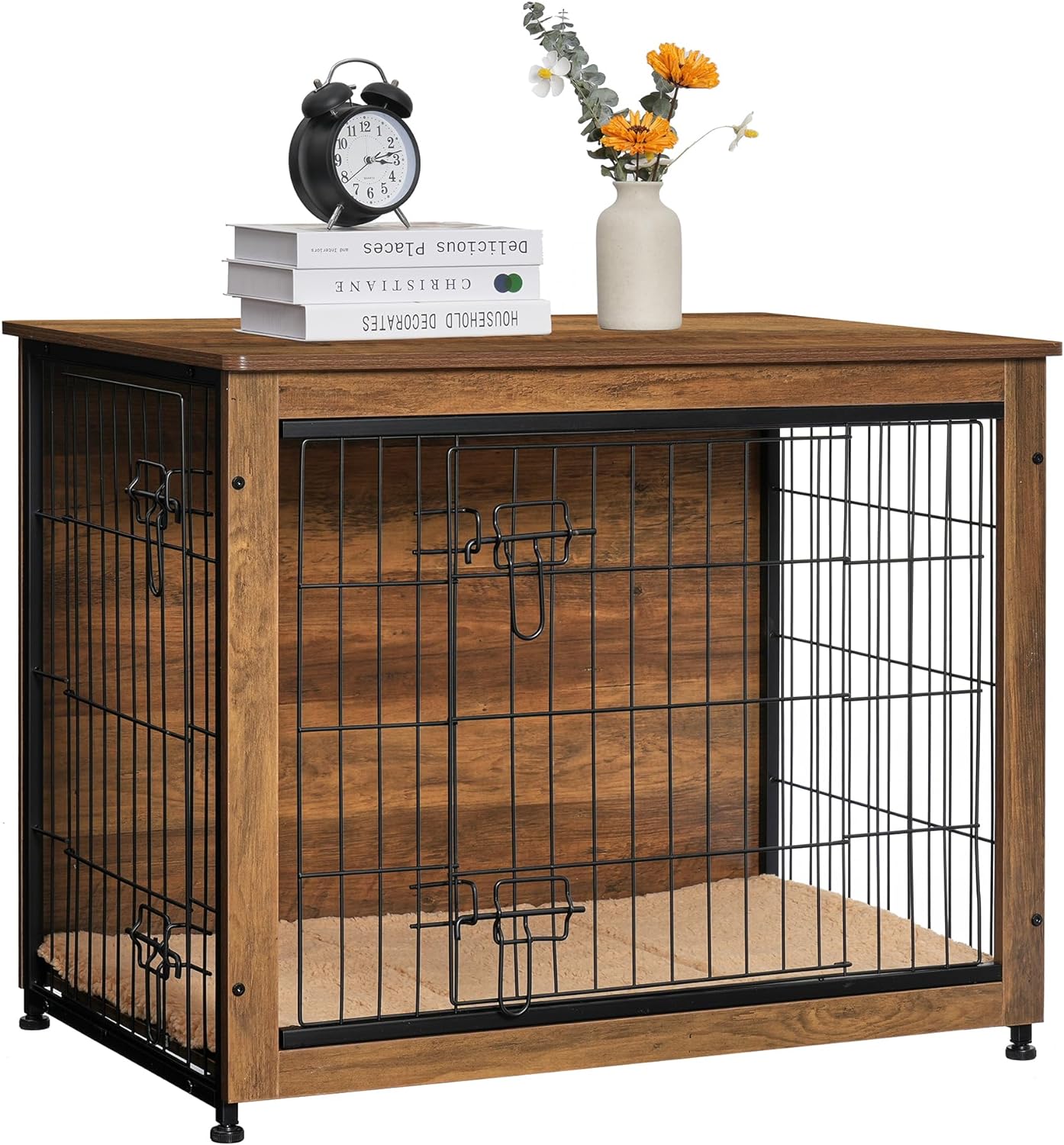 DWANTON Dog Crate Furniture with Cushion, Wooden Dog Crate with Double Doors, Dog Furniture, Indoor Dog Kennel,End Table, Medium, 32.5" L, Warm Brown - Image 9