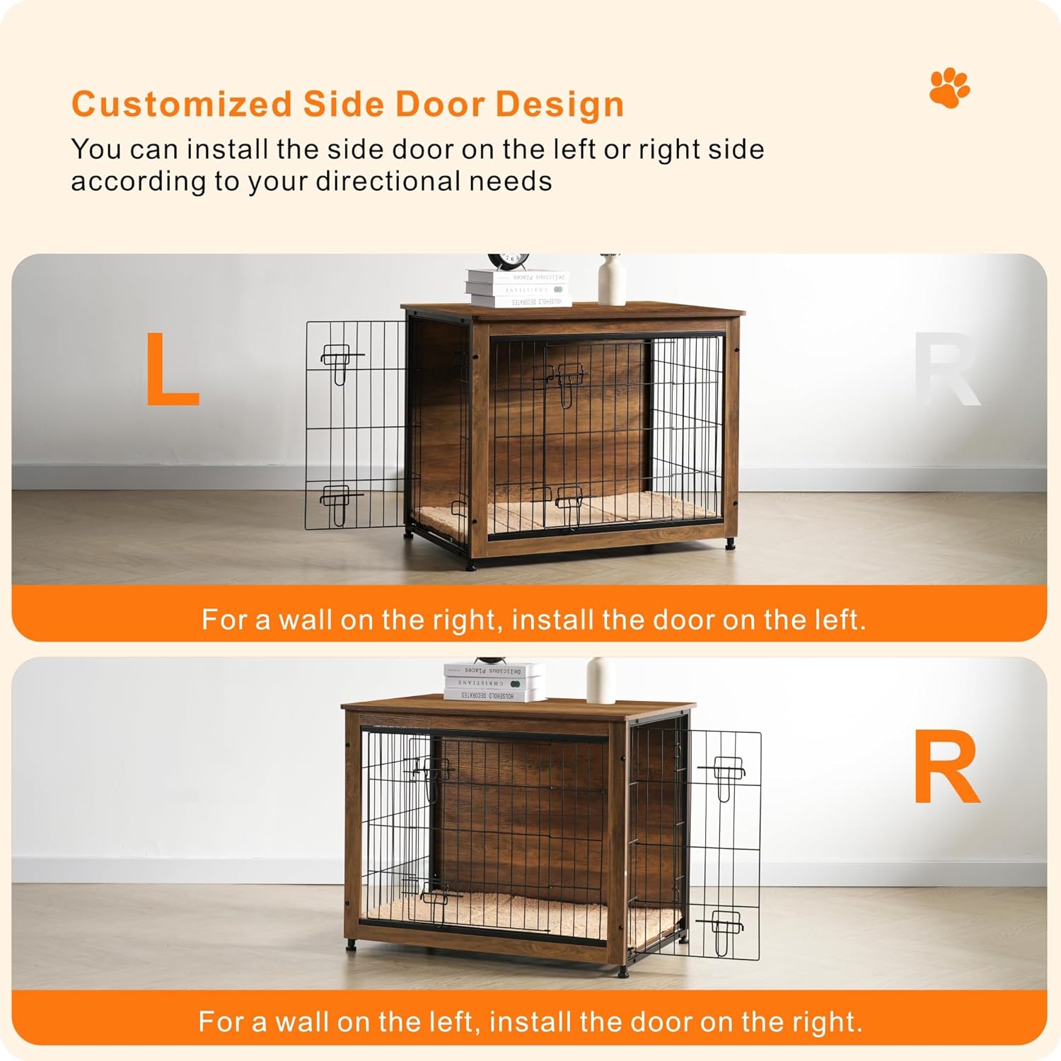 DWANTON Dog Crate Furniture with Cushion, Wooden Dog Crate with Double Doors, Dog Furniture, Indoor Dog Kennel,End Table, Medium, 32.5" L, Warm Brown - Image 4