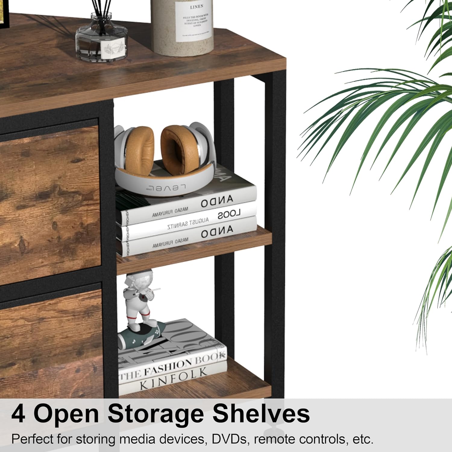 EXOTICA Corner TV Stand for Living Room with 4 Drawers and Power Outlet Industrial Corner Entertainment Center for TVs up to 65 Inches Farmhouse Corner Console Table with 4 Open Storage for Bedroom - Image 4