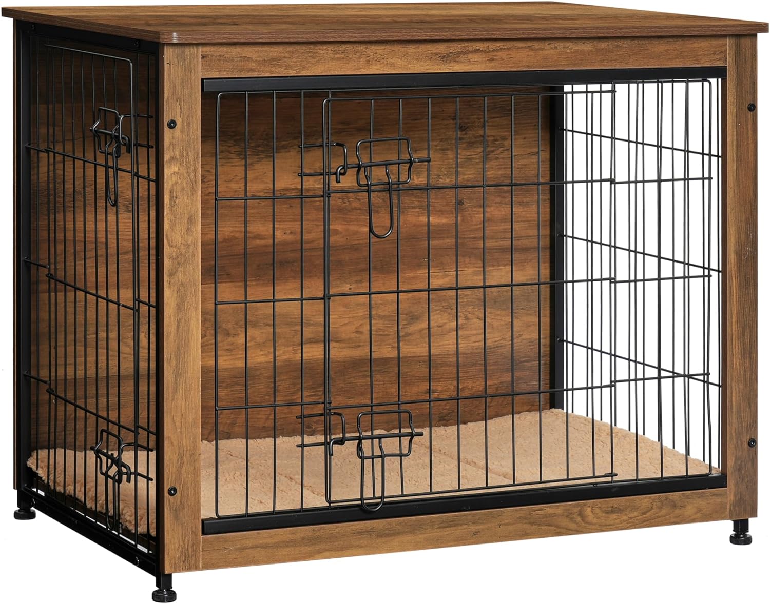 DWANTON Dog Crate Furniture with Cushion, Wooden Dog Crate with Double Doors, Dog Furniture, Indoor Dog Kennel,End Table, Medium, 32.5" L, Warm Brown